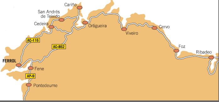 Die Karte mit Ferrol