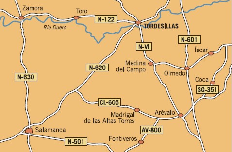 Die Landkarte von Tordesillas und Umgebung